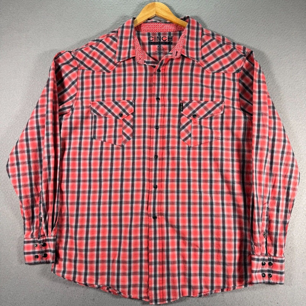 Cinch Pearl Snap Shirt Mens 2XL Modern Fit Pink Plaid Work Cowboy‎ Rodeo Vaquero